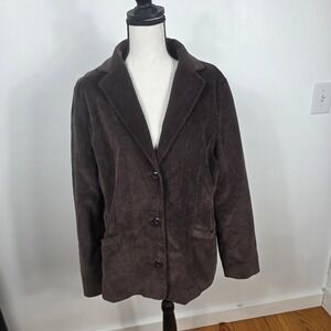 LLBean Womens Brown Corduroy Blazer Jacket Button Front Pockets Size 16 Reg